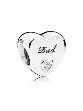 Pandora Silver Heart 'Dad' Charm with Clear Stone